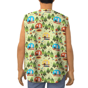 Camping Picnic Pattern Print Sleeveless Baseball Jersey