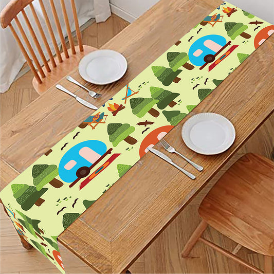 Camping Picnic Pattern Print Table Runner