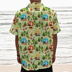 Camping Picnic Pattern Print Textured Short Sleeve Shirt