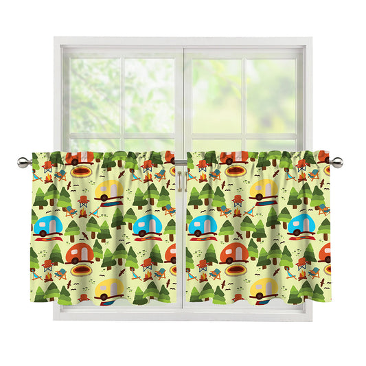 Camping Picnic Pattern Print Tier Curtains