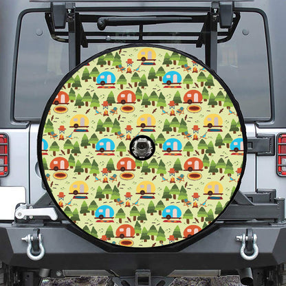 Camping Picnic Pattern Print Tire Cover With Camera Hole