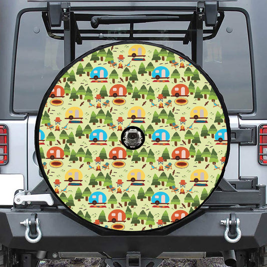 Camping Picnic Pattern Print Tire Cover With Camera Hole