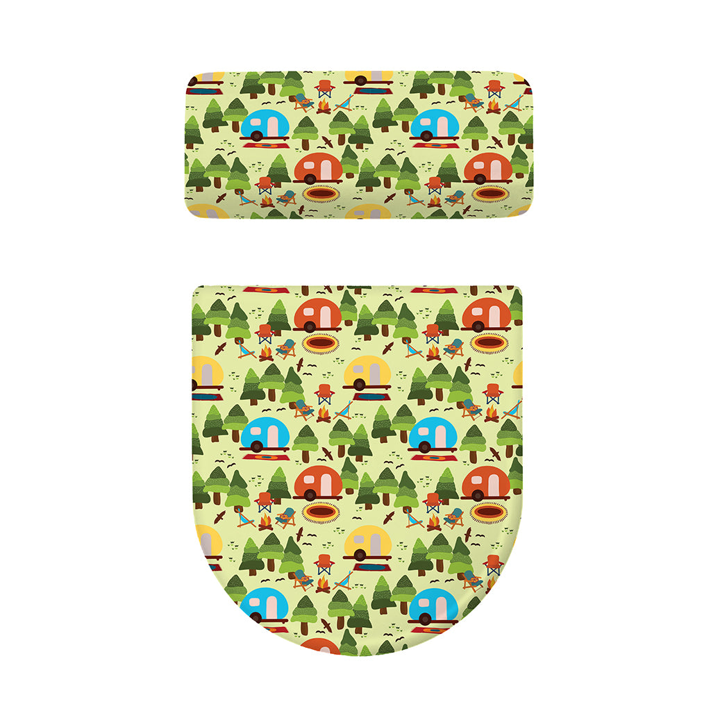 Camping Picnic Pattern Print Toilet Lid And Tank Cover Set