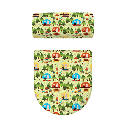 Camping Picnic Pattern Print Toilet Lid And Tank Cover Set