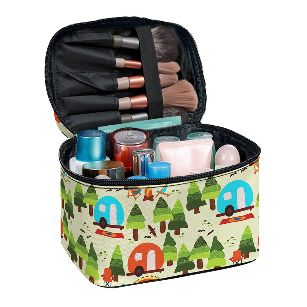 Camping Picnic Pattern Print Travel Makeup Bag