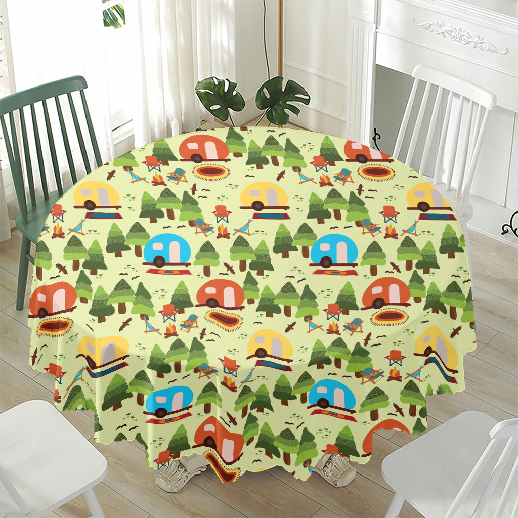 Camping Picnic Pattern Print Waterproof Round Tablecloth