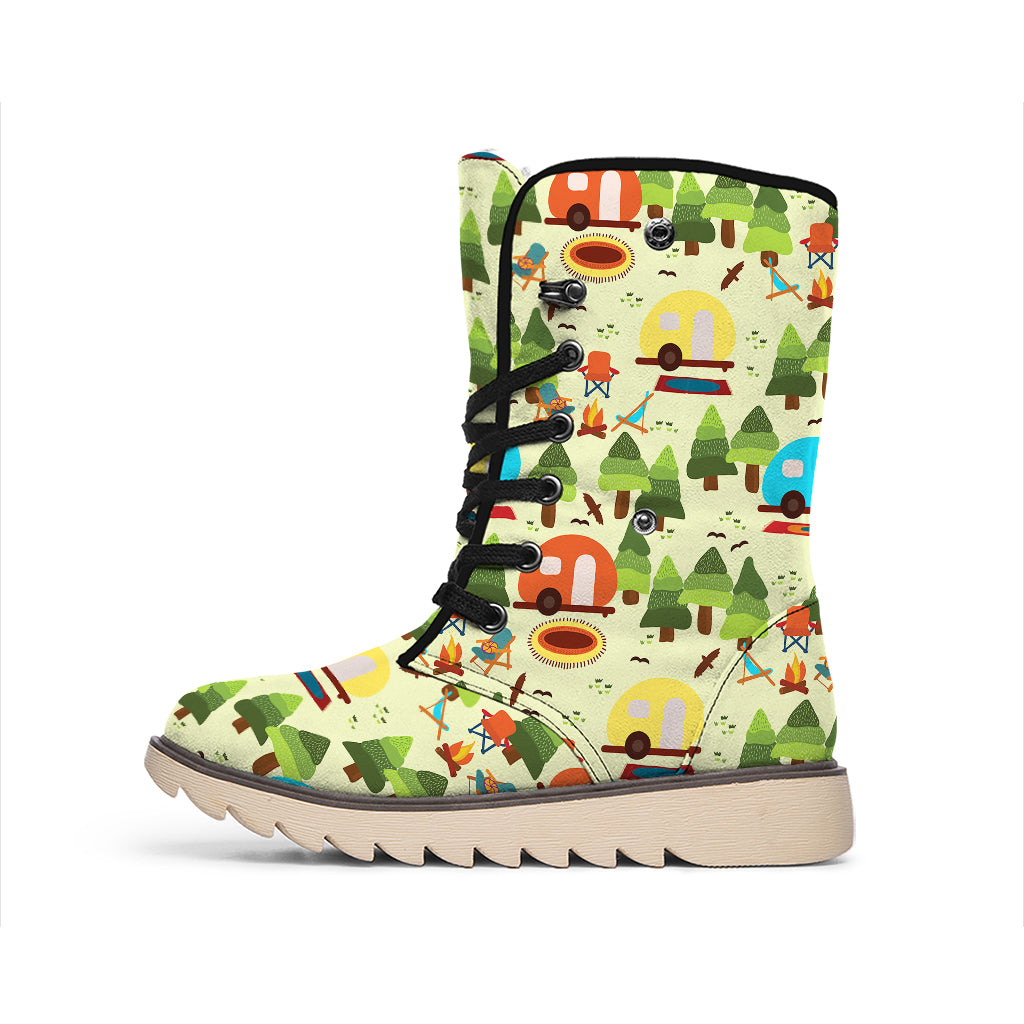 Camping Picnic Pattern Print Winter Boots