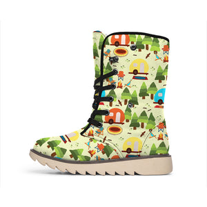 Camping Picnic Pattern Print Winter Boots