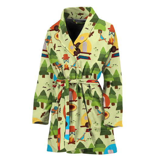 Camping Picnic Pattern Print Women's Bathrobe