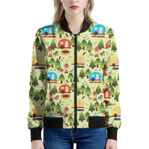 Camping Picnic Pattern Print Women's Bomber Jacket