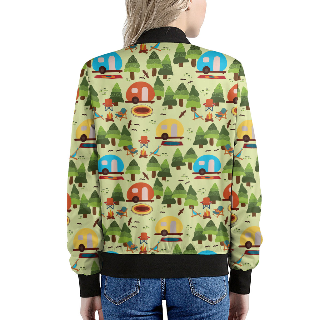 Camping Picnic Pattern Print Women's Bomber Jacket