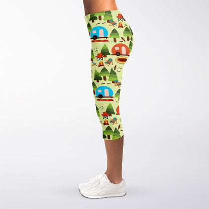 Camping Picnic Pattern Print Women's Capri Leggings
