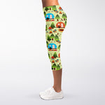 Camping Picnic Pattern Print Women's Capri Leggings