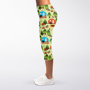 Camping Picnic Pattern Print Women's Capri Leggings