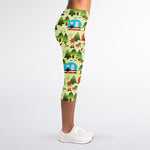 Camping Picnic Pattern Print Women's Capri Leggings