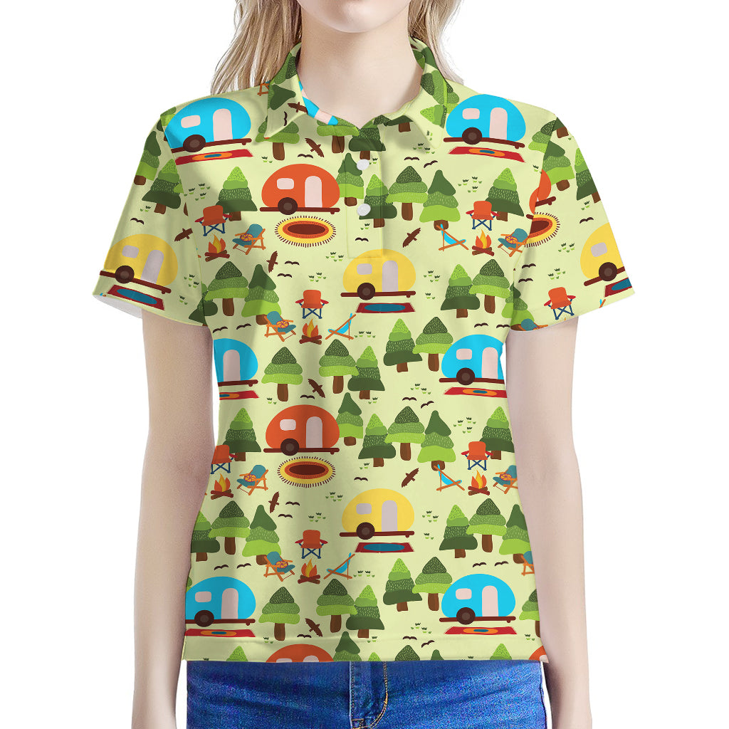 Camping Picnic Pattern Print Women's Polo Shirt