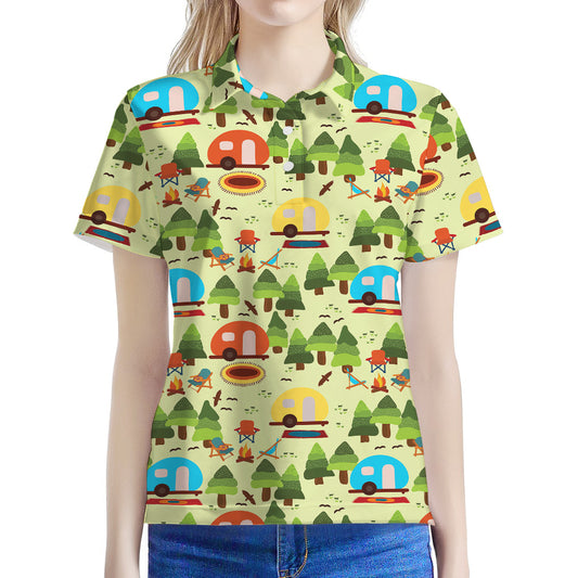 Camping Picnic Pattern Print Women's Polo Shirt