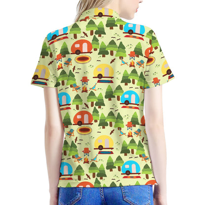 Camping Picnic Pattern Print Women's Polo Shirt