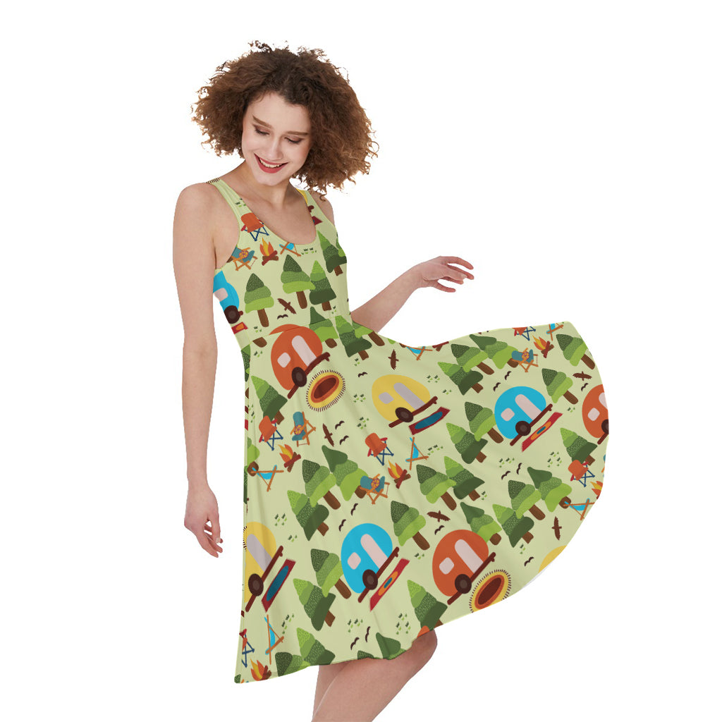 Camping Picnic Pattern Print Women's Sleeveless Dress