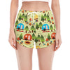 Camping Picnic Pattern Print Women's Split Running Shorts