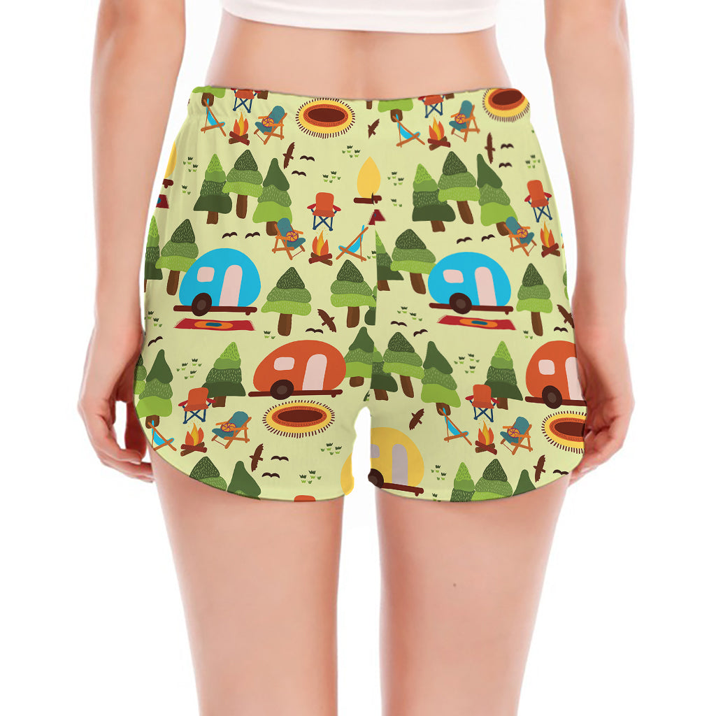 Camping Picnic Pattern Print Women's Split Running Shorts