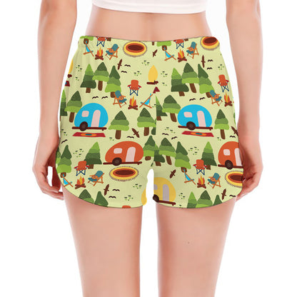 Camping Picnic Pattern Print Women's Split Running Shorts
