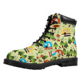 Camping Picnic Pattern Print Padded Collar Lace Up Boots