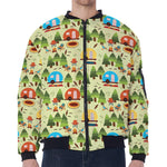 Camping Picnic Pattern Print Zip Sleeve Bomber Jacket