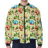 Camping Picnic Pattern Print Zip Sleeve Bomber Jacket