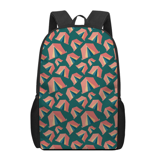 Camping Tent Pattern Print 17 Inch Backpack