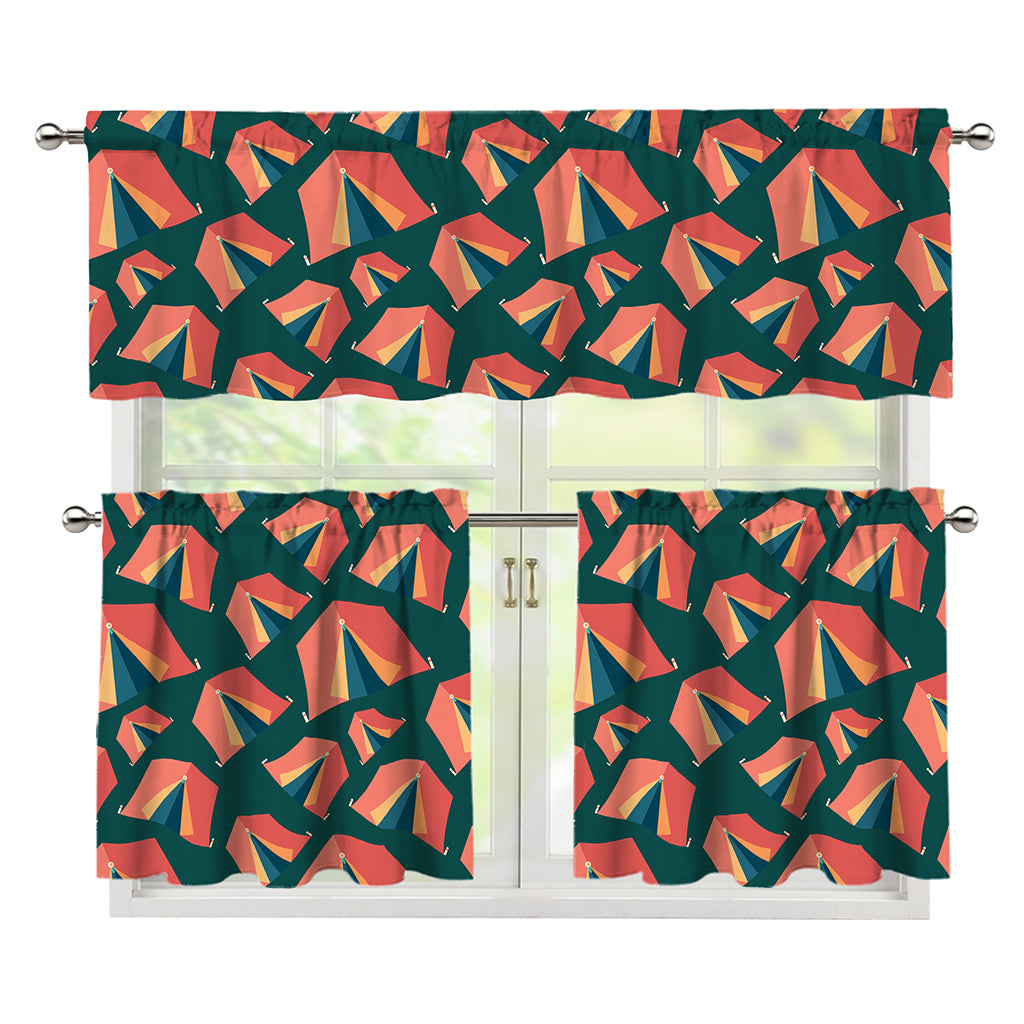 Camping Tent Pattern Print 3 Piece Kitchen Curtains