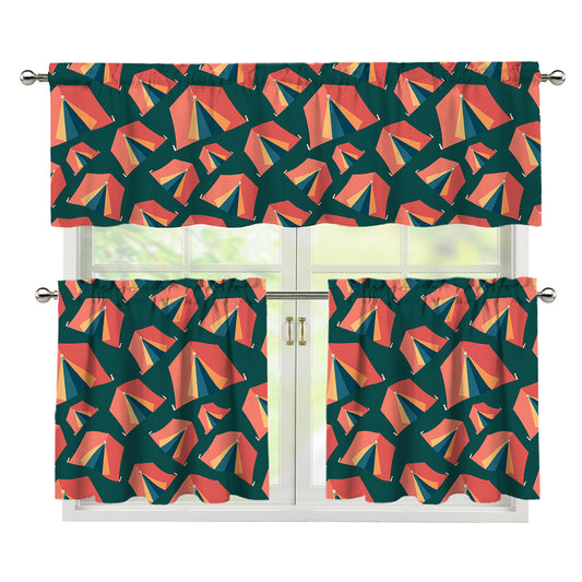 Camping Tent Pattern Print 3 Piece Kitchen Curtains
