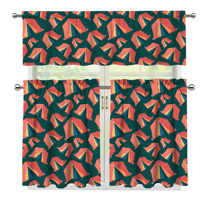 Camping Tent Pattern Print 3 Piece Kitchen Curtains