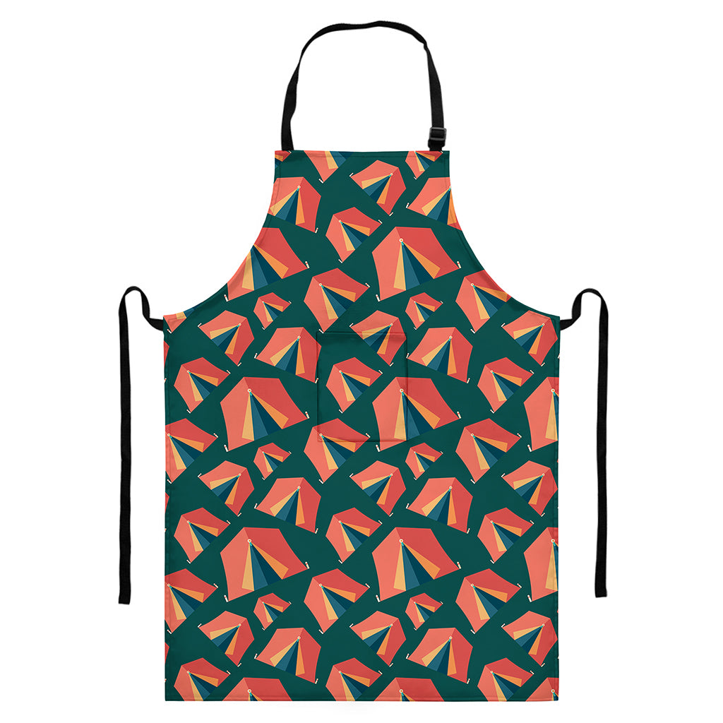 Camping Tent Pattern Print Bib Apron With Pocket