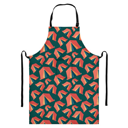 Camping Tent Pattern Print Bib Apron With Pocket