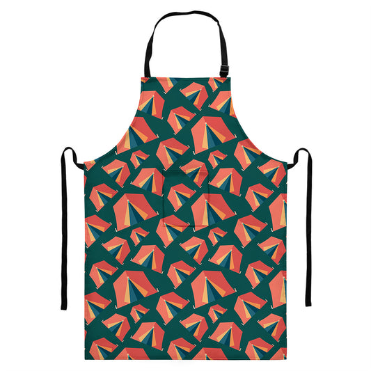 Camping Tent Pattern Print Bib Apron With Pocket