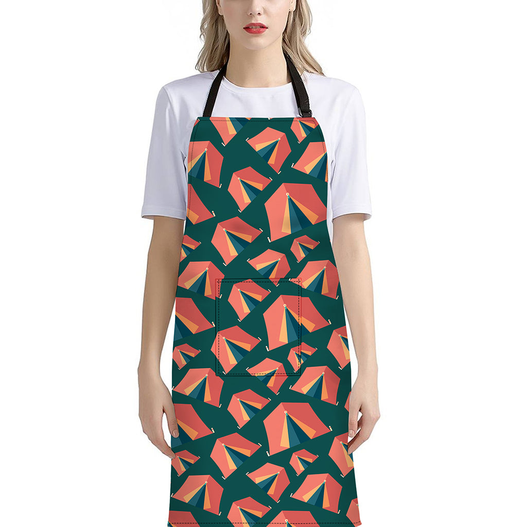 Camping Tent Pattern Print Bib Apron With Pocket
