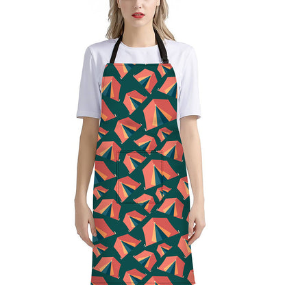 Camping Tent Pattern Print Bib Apron With Pocket