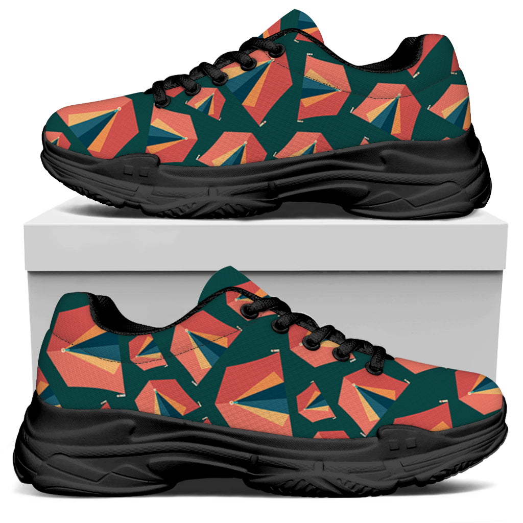 Camping Tent Pattern Print Black Chunky Shoes