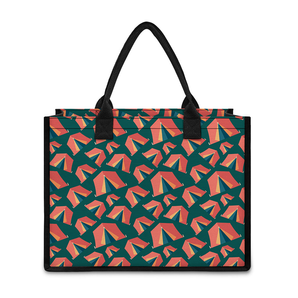 Camping Tent Pattern Print Canvas Tote Bag