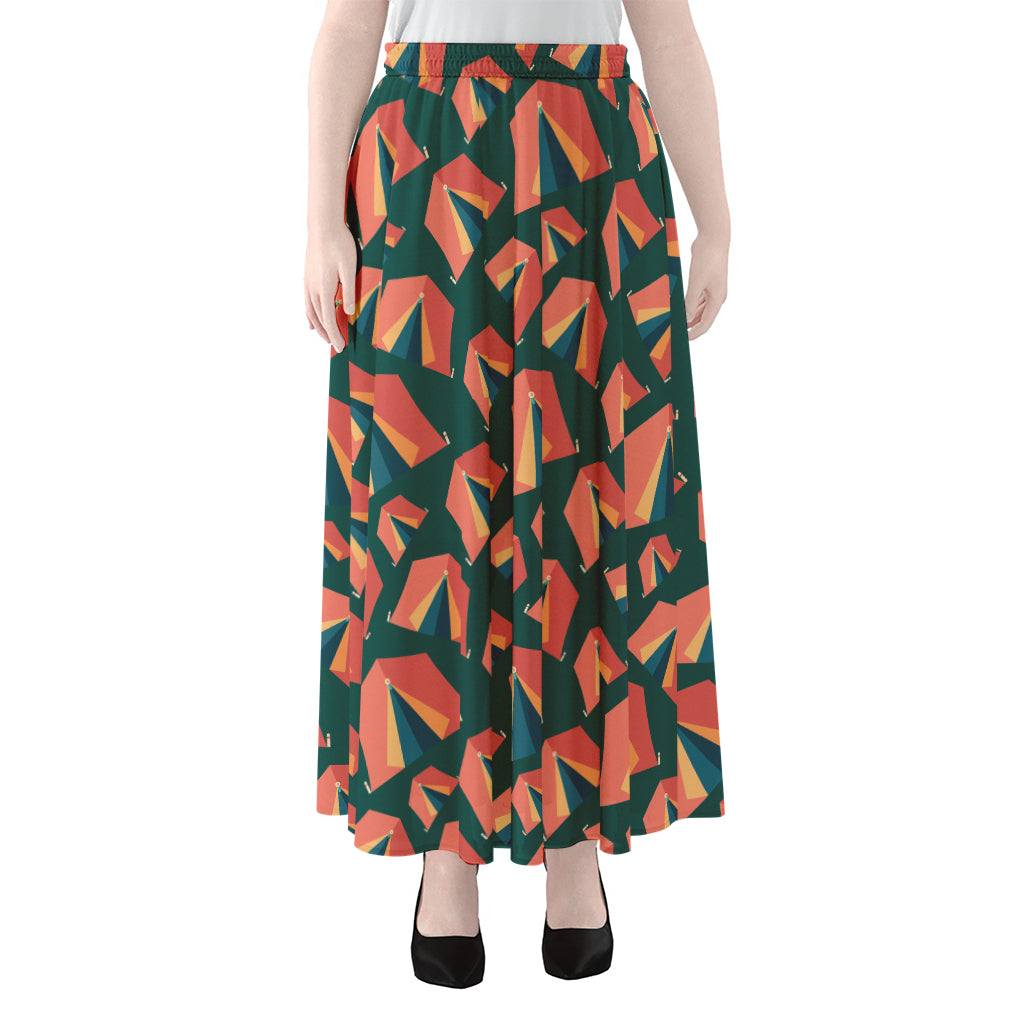 Camping Tent Pattern Print Chiffon Maxi Skirt