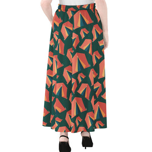 Camping Tent Pattern Print Chiffon Maxi Skirt