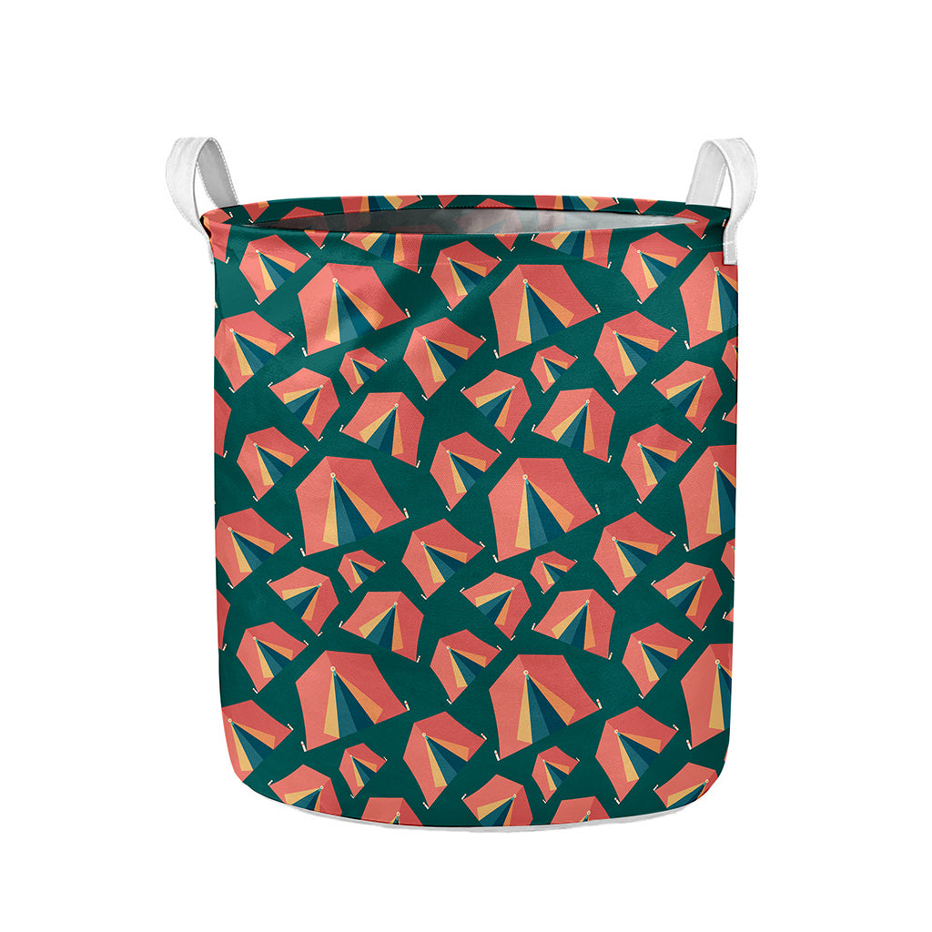 Camping Tent Pattern Print Collapsible Laundry Basket