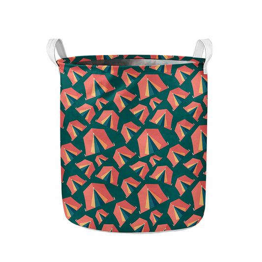 Camping Tent Pattern Print Collapsible Laundry Basket