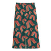 Camping Tent Pattern Print Cotton Front Slit Maxi Skirt