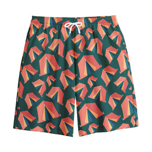 Camping Tent Pattern Print Cotton Shorts