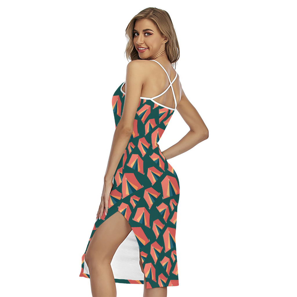 Camping Tent Pattern Print Cross Back Cami Dress