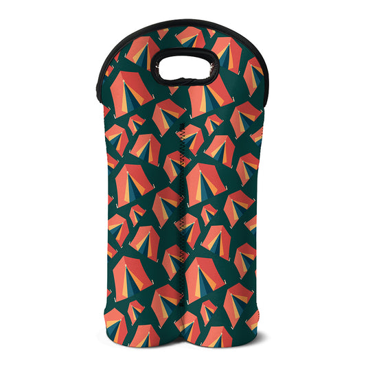Camping Tent Pattern Print Double Neoprene Wine Tote