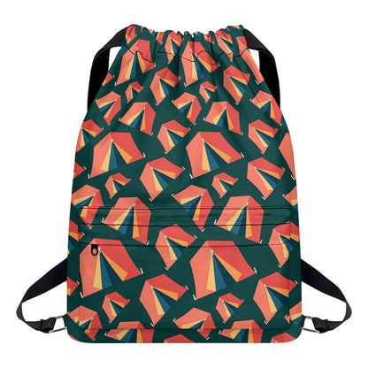 Camping Tent Pattern Print Drawstring Backpack
