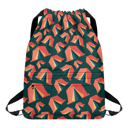Camping Tent Pattern Print Drawstring Backpack